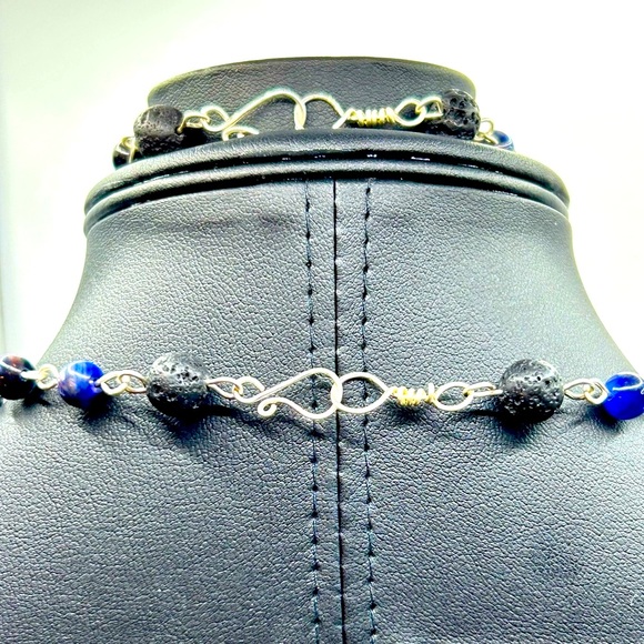 Handmade Moon & Star Necklace Set with Natural Tiger Eye and Lava Rock Stones! - Picture 4 of 13